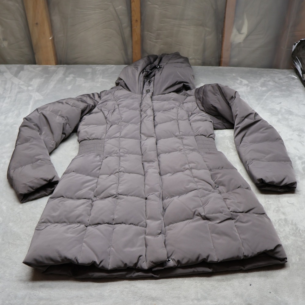 Cole Haan Down Jacket Womens Small Gray Signature Hooded Taffeta Coat Puffer